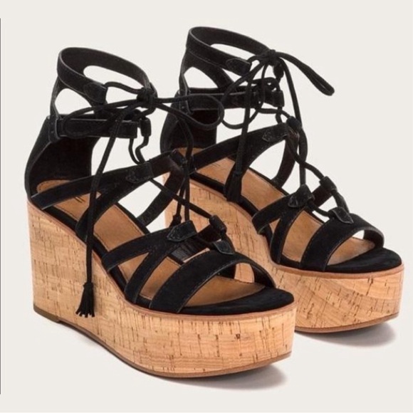 FRYE Heather Gladiator Platform Wedges in Black! - Picture 2 of 7